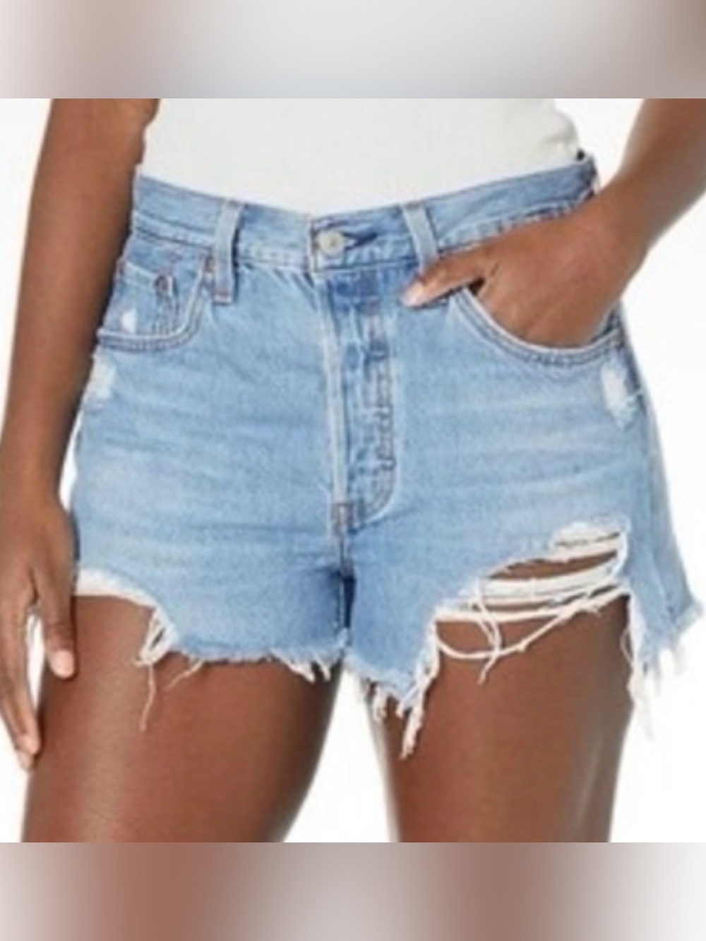 Levi's 501 Light Blue Distressed Cutoff Denim Shorts Size 29